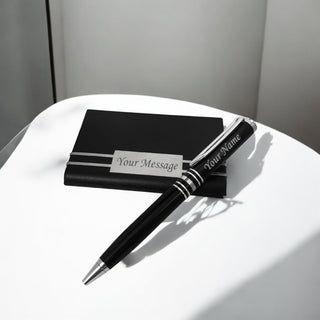 Personalized Pen and Card Holder (Black and Silver)