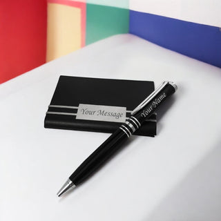 Customized Pen and Card Holder (Black and Silver)