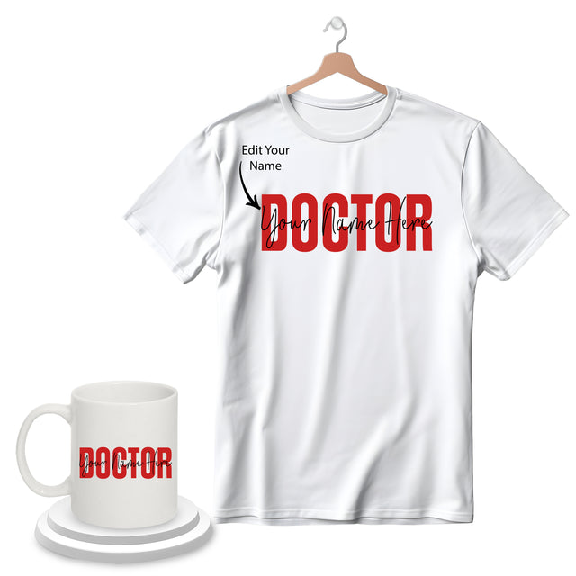 Personalized Doctor Gift Set – Custom Name Printed T-Shirt & Mug for Medical Professionals