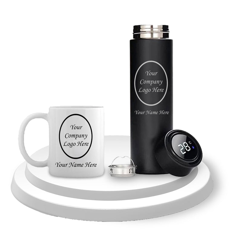 Corporate Gift Set - Black Temperature Bottle & Mug With Company Logo