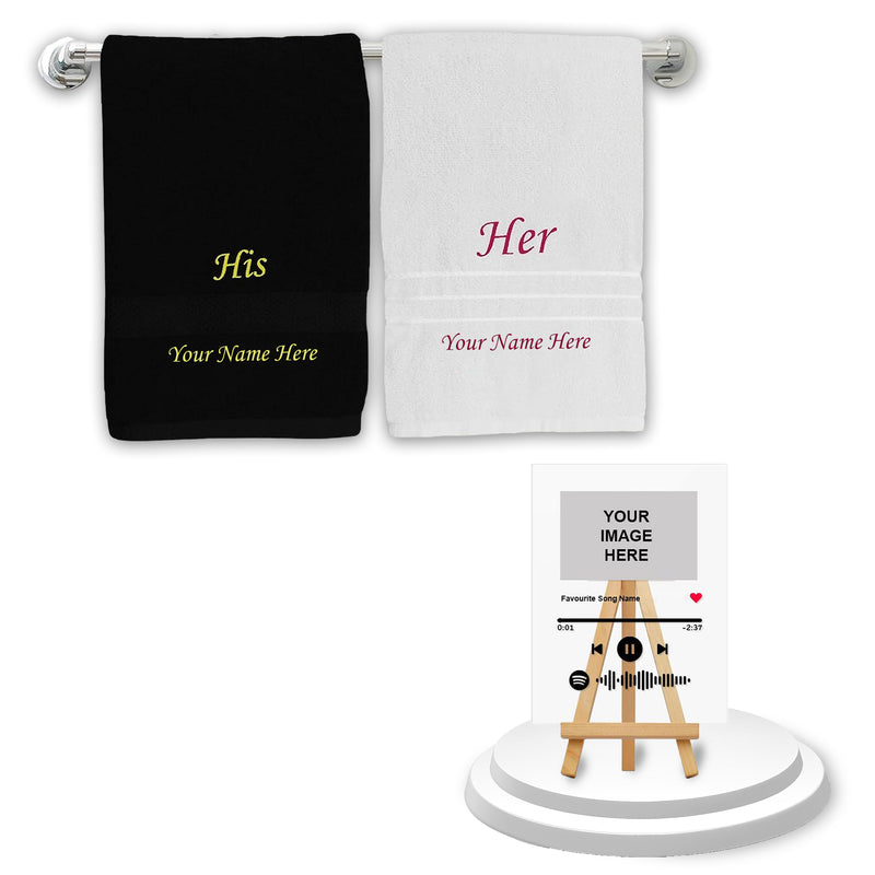 Valentine Gift – Personalized Black & White Towel Set & Spotify Acrylic Photo Frame