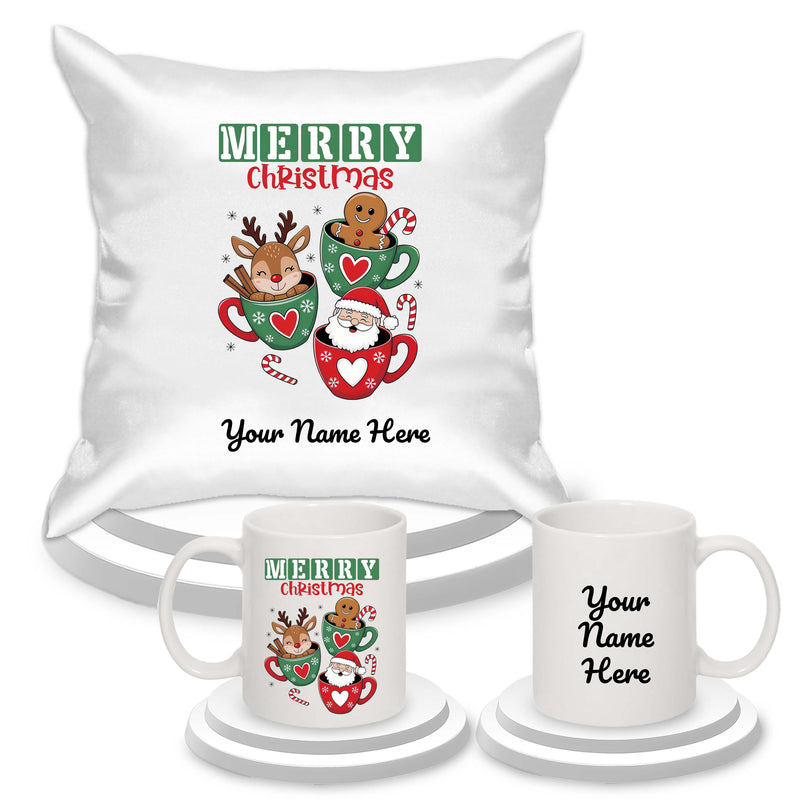 Custom Cushion & Ceramic Mug with Name & Christmas Design