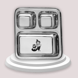 Stainless Steel Compartment Plate With Cartoon Character Design for Boys & Girls