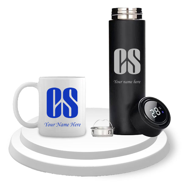 CS Drinkware Combo: Black Bottle & Theme Mug.