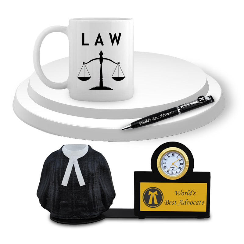 Advocate Pen, Fiber Pen Stand with Watch & Advocate Coffee Mug with 'World's Best Advocate' Engraved.