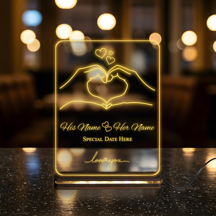 Personalized 3D Illusion LED Acrylic Lamp 6x8 inch for Couples – Customizable Night Light with Names & Date