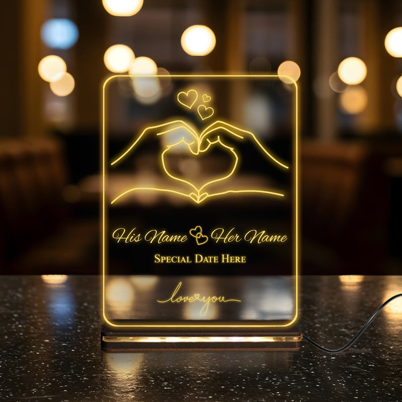 Personalized 3D Illusion LED Acrylic Lamp 6x8 inch for Couples – Customizable Night Light with Names & Date