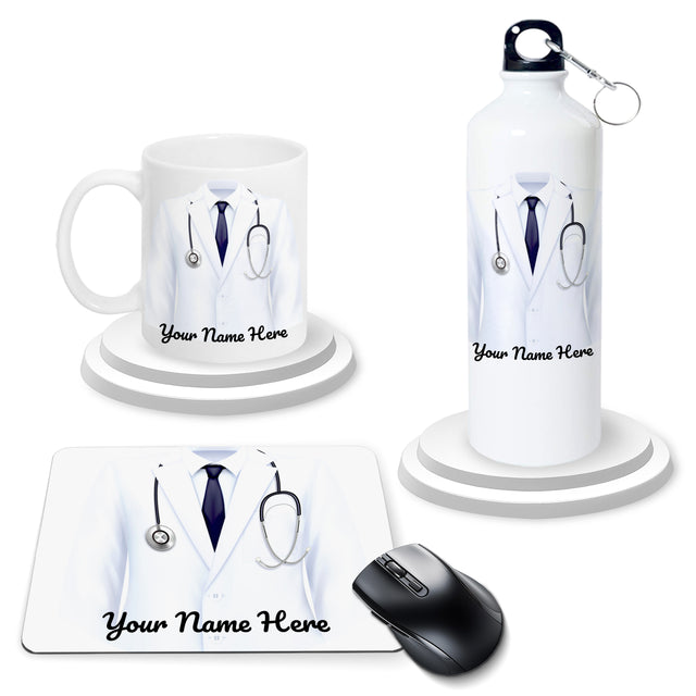 Doctor Gift Set – Printed Bottle, Mug & Mouse Pad with Doctor-Themed Design & Name.