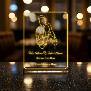 Personalized 3D Illusion LED Acrylic Lamp 6x8 inch for Couples – Customizable Night Light with Names & Date.