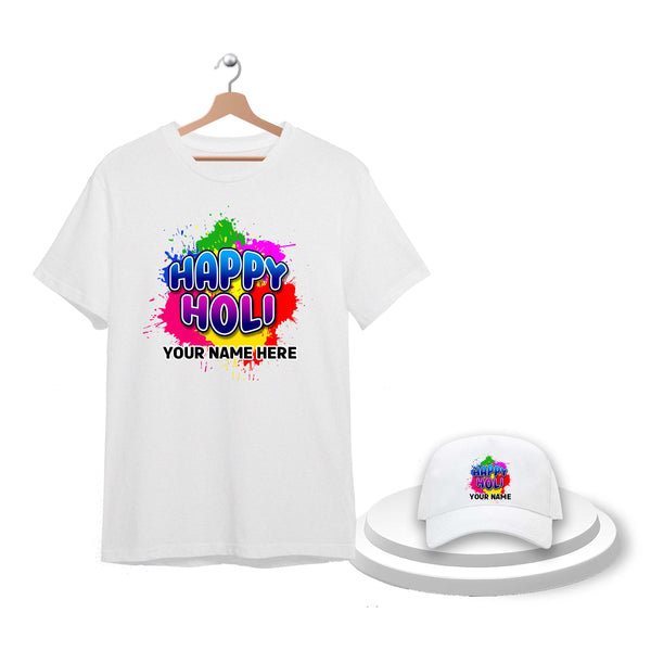 Holi Gift Set – Custom Name T-Shirt & Cap.