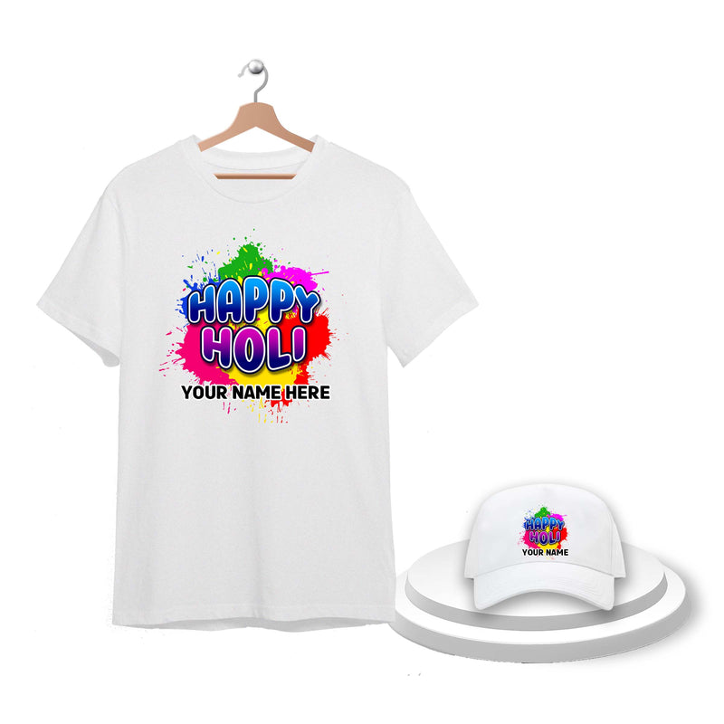 Holi Gift Set – Custom Name T-Shirt & Cap.