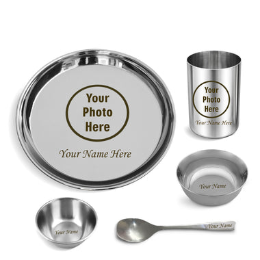 Personalized Stainless Steel Meal Set for Kids –Custom Laser Photo Printed with Name.