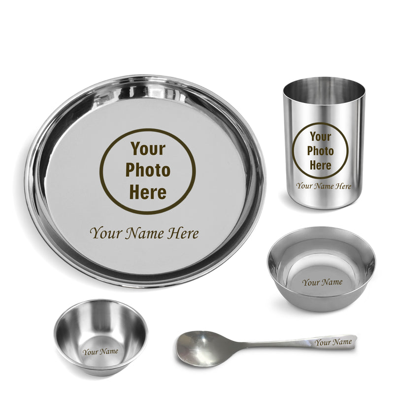 Personalized Stainless Steel Meal Set for Kids –Custom Laser Photo Printed with Name.
