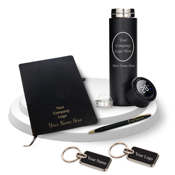 Custom Combo Set - Metal Keychain, Temp Bottle, Slim Pen & Diary