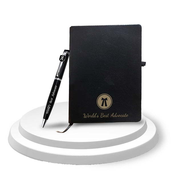 Advocate Desk Set: Pen & A5 Black Diary with Engraved Logo