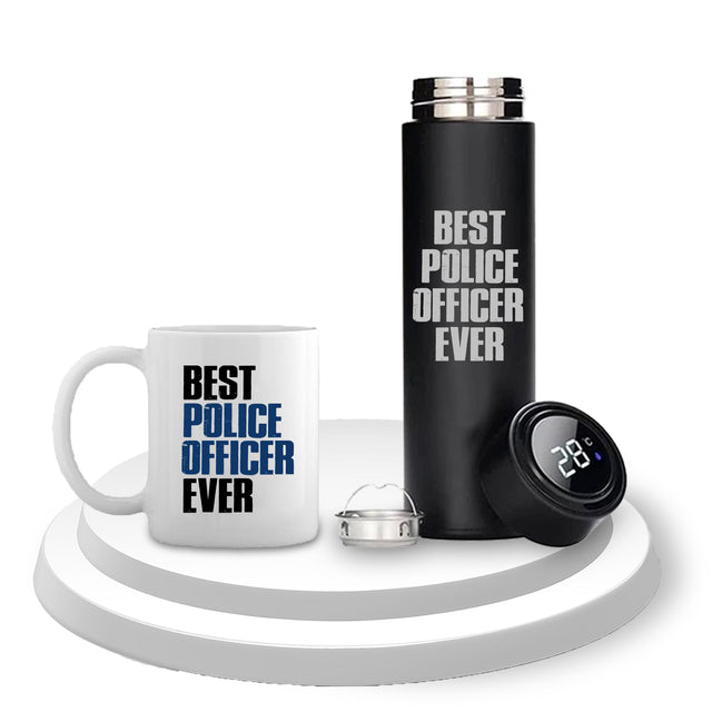 Black Bottle & Coffee Mug with 'Best Police Officer Ever' Quote.