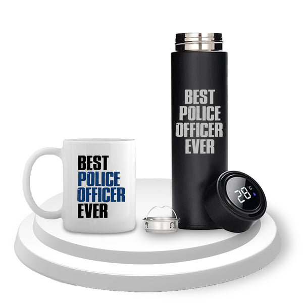 Black Bottle & Coffee Mug with 'Best Police Officer Ever' Quote.