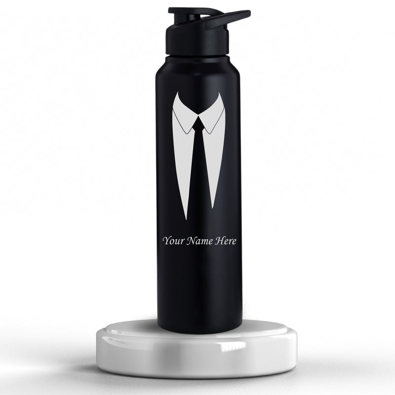 Water Bottle for Men With Name & Suit Design Engraved.