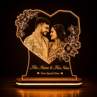 Personalized Heart LED Photo Lamp 6x8 Inch – Customized Engraved Acrylic Night Light for Couples