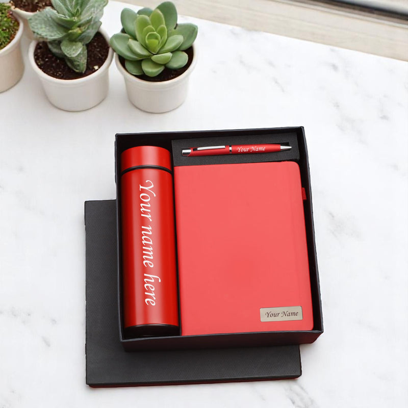 Custom Engraved Diary, Pen & Bottle Gift Set.