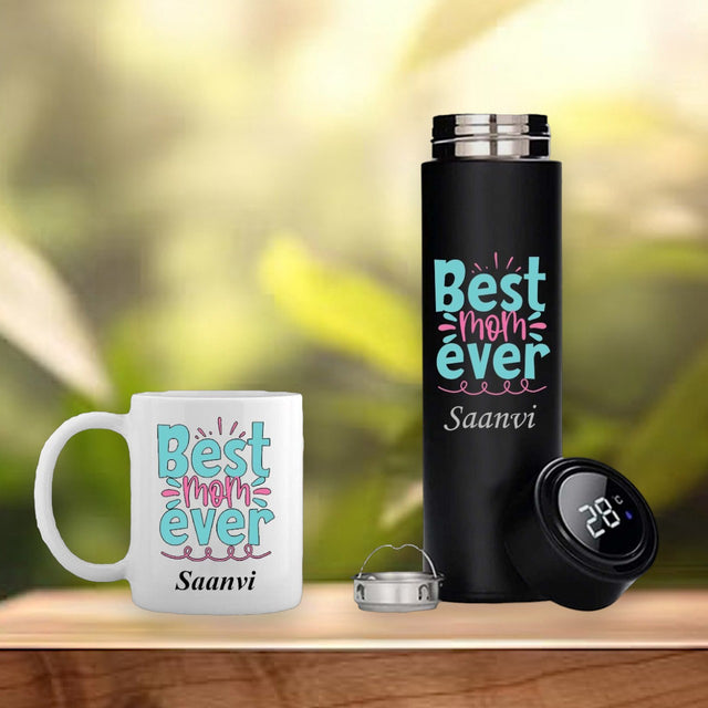 Personalized Mother's Day Set – Black Bottle & Mug  with 'Best Mom Ever' & Name