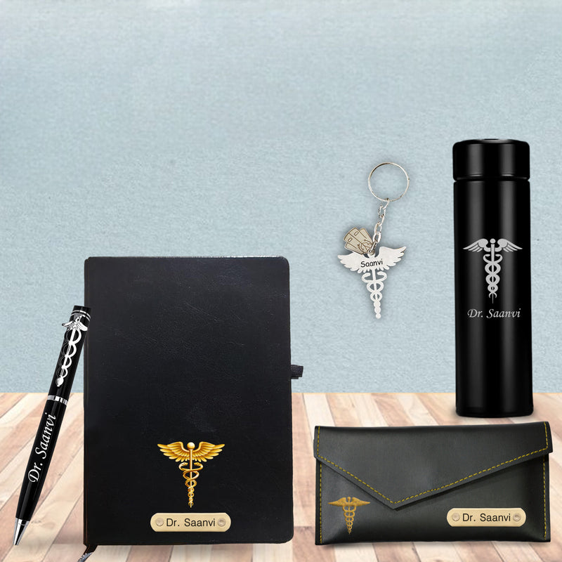 Customized Doctor Gift Set – Personalized Pen, Keychain, Bottle, Wallet & Diary with Name & Colored Logo