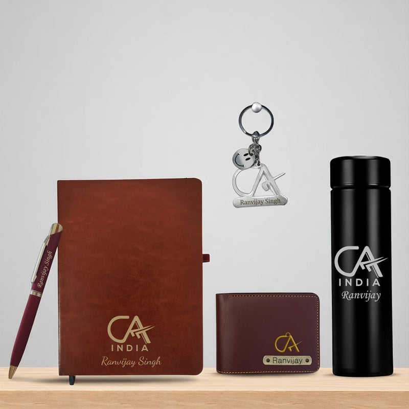 CA Gift Set: Keychain, Water Bottle, Pen, Wallet & Diary.