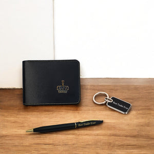 Men's Trader Gift Set – Engraved 'BEST Trader EVER' Pen & Keychain, Wallet with King Charm