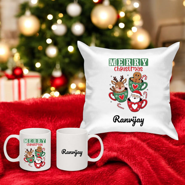 Custom Cushion & Ceramic Mug with Name & Christmas Design