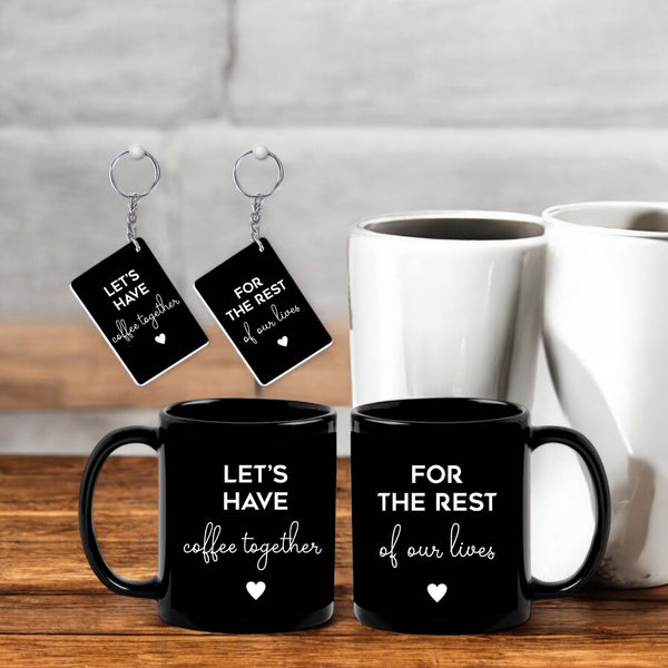 Couple Coffee Mug & Keychain Set (2)  – 'Let's Have Coffee Together' Quote Printed.