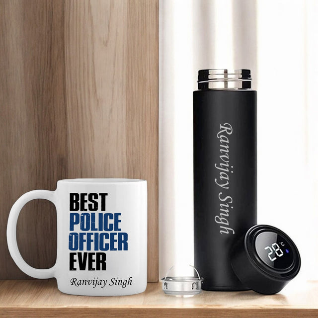 Police Officer Combo-Black Bottle & Mug With Name.