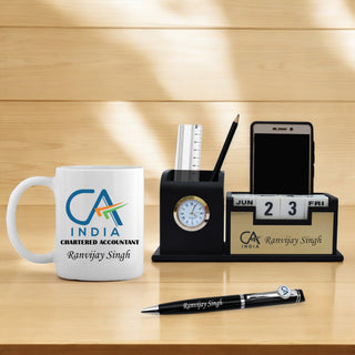 CA Combo: Pen, Pen Stand with Watch & Ceramic Mug.
