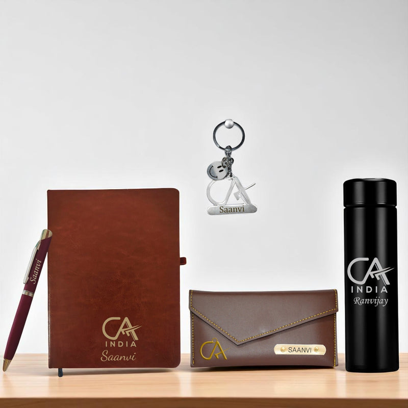 CA Gift Set: Keychain, Water Bottle, Pen, Wallet & Diary.