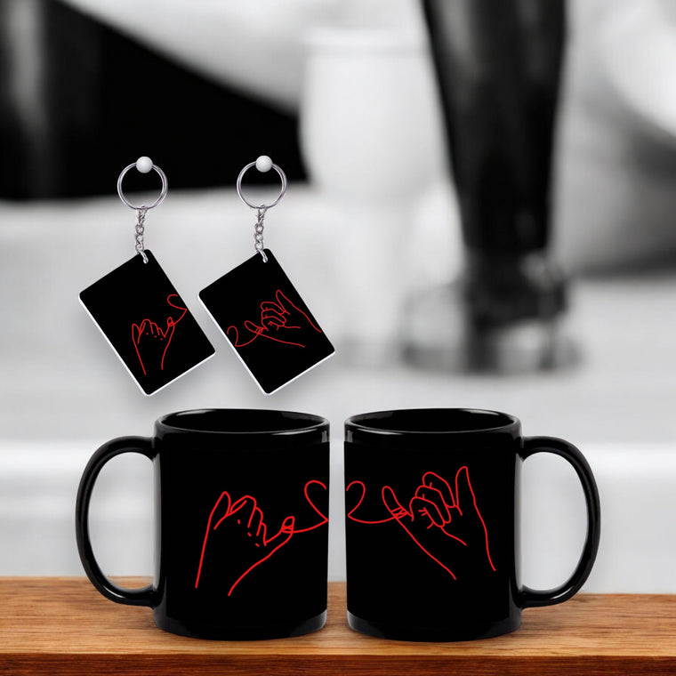 Couple Combo Set- Black Mug and Keychain Set of (2). Best For Gifting