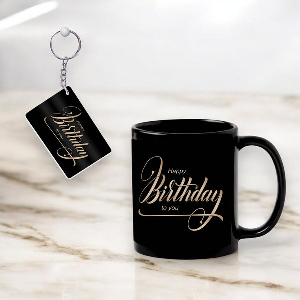 Black Ceramic Birthday Theme Mug & Keychain.