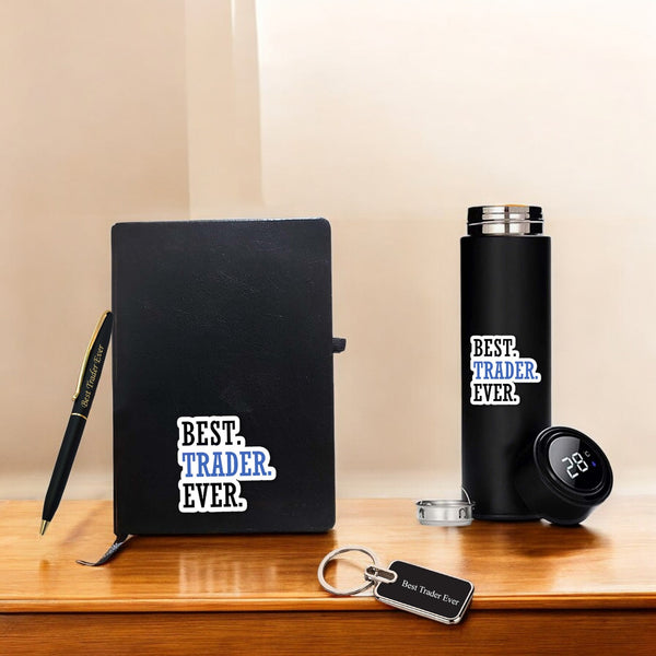 Trader Combo Set -Keychain, Bottle, Pen & Diary with 'BEST Trader EVER' Quote Printed.