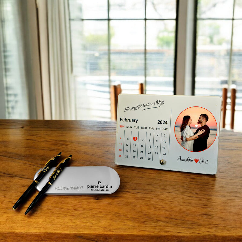 Valentine Combo – Personalized Pen Set & Custom 4x6 Acrylic Calendar Frame