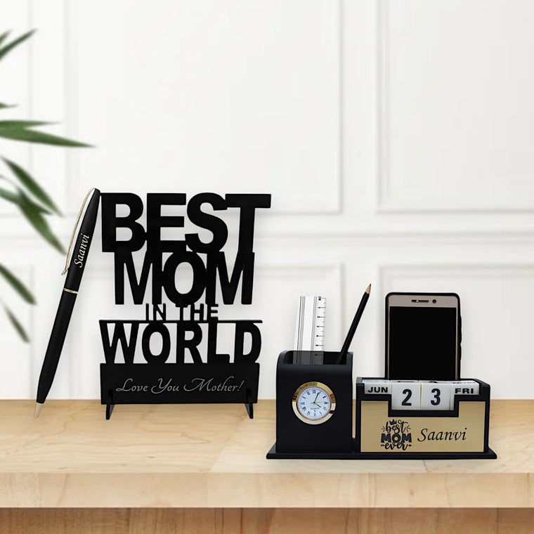 Mother's Day Combo – Custom Pen, Pen Stand with 'Best Mom Ever' & Acrylic Stand.