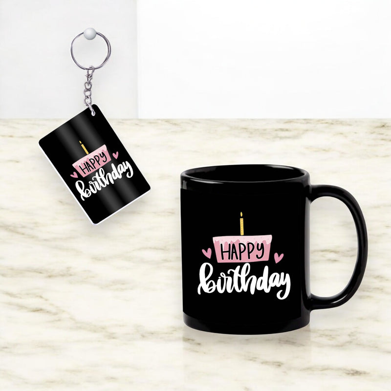 Black Ceramic Birthday Theme Mug & Keychain.