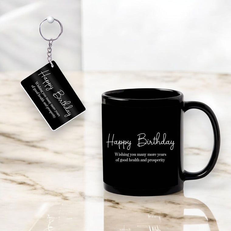 Black Ceramic Birthday Theme Mug & Keychain.