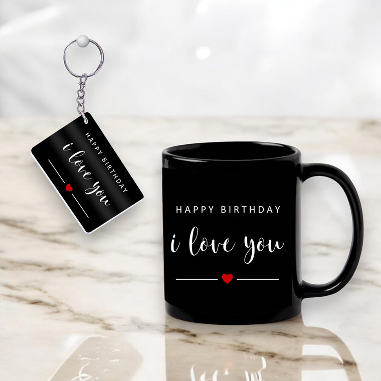 Black Ceramic Birthday Theme Mug & Keychain.