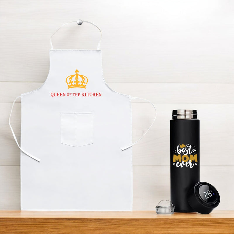 Mother's Day Combo – Printed Bottle & Queen Apron