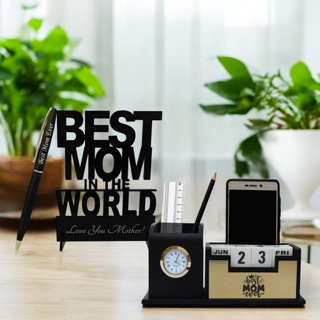 Celebrate Mom’s Love – Engraved Pen Stand & Acrylic Stand Combo.