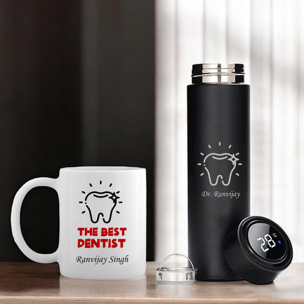 Dentist Combo-Stylish Black Bottle with Dentist Logo & Dental Theme Coffee Mug.