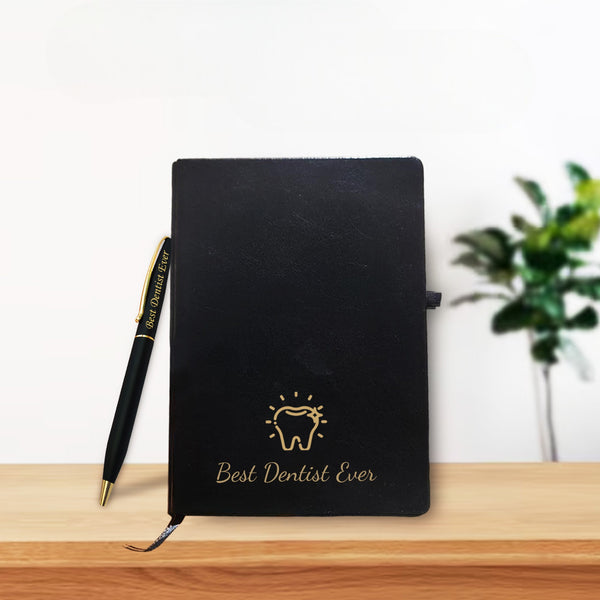 Dentist Gift Combo – Black-Gold Pen & Diary with ‘Best Dentist Ever'.