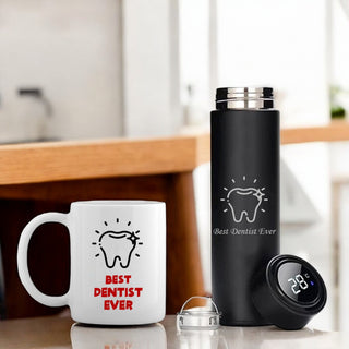 Dentist Gift Combo – Thermos Bottle & Coffee Mug with ‘Best Dentist Ever’.