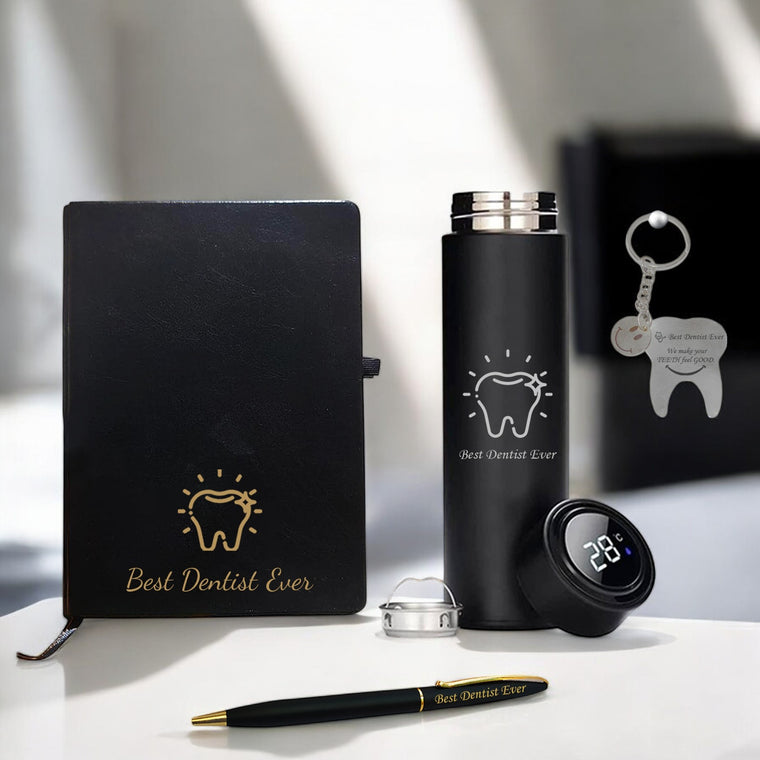 Unique Dentist Gift Set – Keychain, Pen, Bottle & Diary with ‘Best Dentist Ever’.