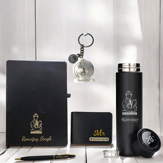 Engineer's Gift Set-Keychain, Sleek Water Bottle, Pen, Wallet & Diary