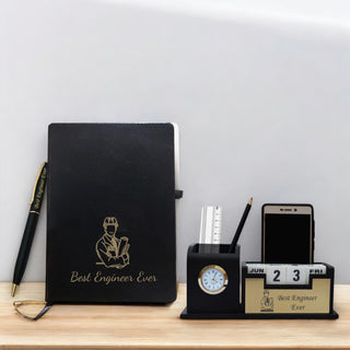 Engineer Combo - Pen Stand, Slim Pen & Diary with 'Best Engineer Ever' & Logo Engraved.