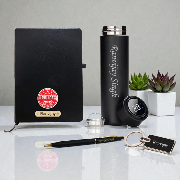 Police Officer Set- Engraved Bottle, Metal Keychain, Pen & A5 Diary.